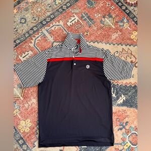 Navy and White Striped Men's Polo Shirt